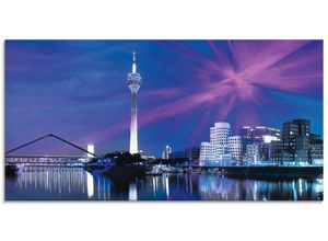 4055327403405 - Glasbild ARTLAND Düsseldorf Skyline Abstrakte Collage Bilder Gr B H 60 cm x 30 cm Glasbild Deutschland Querformat 1 St blau Bild Glasbild Glasbilder Bilder in verschiedenen Größen