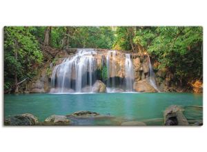 4055327422529 - Wandbild ARTLAND Wasserfall im Wald National Park Bilder Gr B H 150 cm x 75 cm Leinwandbild Gewässer Querformat 1 St grün Bild Poster Bilder als Leinwandbild Wandaufkleber oder in versch Größen