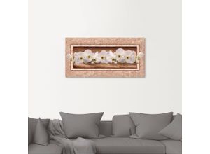 4055327443890 - Wandbild ARTLAND Weiße Orchideen braun gold Bilder Gr B H 100 cm x 50 cm Leinwandbild Blumen 1 St weiß Bild Poster Bilder als Leinwandbild Wandaufkleber oder in versch Größen