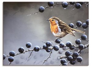 4055327462723 - Wandbild ARTLAND Vogel im Beerenbaum Bilder Gr B H 40 cm x 30 cm Leinwandbild Vögel Querformat 1 St grau Kunstdrucke als Leinwandbild Wandaufkleber oder Poster in versch Größen