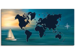 4055327671309 - Wandbild ARTLAND Weltumsegelung mit Weltkarte Bilder Gr B H 150 cm x 75 cm Leinwandbild Landkarten 1 St blau Bild Kunstdruck Leinwandbild Kunstdrucke Bilder als Leinwandbild Wandaufkleber oder Poster in versch Größen