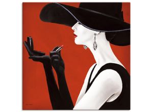 4055327709156 - Wandbild ARTLAND Hut ab II rot Bilder B H 100cm x 100cm Leinwandbild Frau quadratisch Canvas Leinwand als Leinwandbild Poster Wandaufkleber in verschied Größen B100cm H100cm