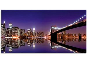 4055327767262 - Glasbild ARTLAND New York Skyline Bilder Gr B H 60 cm x 30 cm Amerika 1 St lila Glasbilder Bilder in verschiedenen Größen