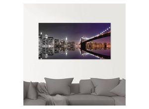 4055327767286 - Glasbild ARTLAND New York Skyline nächtliche Reflektion Bilder Gr B H 60 cm x 30 cm Amerika 1 St schwarz Glasbilder Bilder in verschiedenen Größen