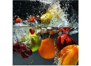 4055327768139 - Glasbild ARTLAND Spritzendes Obst auf dem Wasser Bilder Gr B H 50 cm x 50 cm Lebensmittel 1 St bunt Glasbilder Bilder in verschiedenen Größen