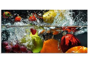 4055327768153 - Glasbild ARTLAND Spritzendes Obst auf dem Wasser Bilder Gr B H 100 cm x 50 cm Glasbild Lebensmittel 1 St bunt Glasbilder in verschiedenen Größen