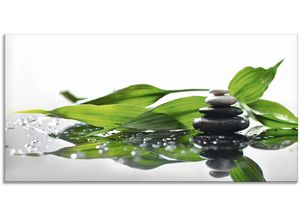 4055327768320 - Glasbild ARTLAND Spa mit Steinen und Bambus Bilder Gr B H 60 cm x 30 cm Zen 1 St grün Glasbilder Bilder in verschiedenen Größen