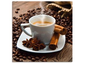 4055327782807 - Wandbild ARTLAND Kaffeetasse Leinensack mit Kaffeebohnen Bilder Gr B H 30 cm x 30 cm Leinwandbild Getränke quadratisch 1 St braun Kunstdrucke als Leinwandbild Wandaufkleber oder Poster in versch Größen