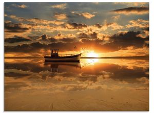 4055327969215 - Glasbild ARTLAND Das Fischerboot im Sonnenuntergang Bilder Gr B H 80 cm x 60 cm Glasbild Boote & Schiffe Querformat 1 St orange Bild Glasbild Glasbilder Bilder in verschiedenen Größen