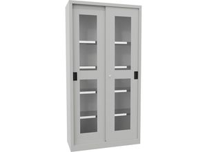 4055479002617 - Schiebetürenschrank Höhe 1950 mm Sichtfenstertüren BxT 1000 x 400 mm mit 4 Fachböden Tür lichtgrau kaiserkraft