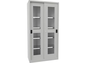 4055479002624 - Schiebetürenschrank Höhe 1950 mm Sichtfenstertüren BxT 1000 x 500 mm mit 4 Fachböden Tür lichtgrau kaiserkraft