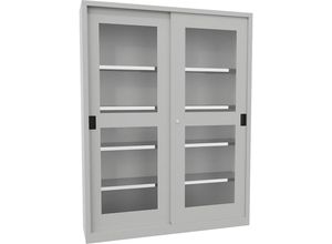 4055479254870 - Schiebetürenschrank Höhe 1950 mm Sichtfenstertüren BxT 1500 x 400 mm mit Trennwand und 2 x 4 Fachböden Tür anthrazit kaiserkraft