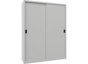 4055479256225 - Schiebetürenschrank Höhe 1950 mm Vollblechtüren BxT 1500 x 500 mm mit Trennwand und 2 x 4 Fachböden Tür lichtgrau kaiserkraft
