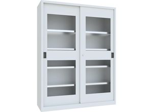 4055479257741 - Schiebetürenschrank Höhe 1950 mm Sichtfenstertüren BxT 1500 x 500 mm mit Trennwand und 2 x 4 Fachböden Tür anthrazit kaiserkraft