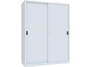 4055479259097 - Schiebetürenschrank Höhe 1950 mm Vollblechtüren BxT 1500 x 600 mm mit Trennwand und 2 x 4 Fachböden Tür lichtgrau kaiserkraft