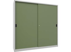 4055479266354 - Schiebetürenschrank Höhe 1950 mm Sichtfenstertüren BxT 2000 x 500 mm mit Trennwand und 2 x 4 Fachböden Tür enzianblau kaiserkraft