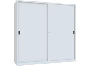 4055479267740 - Schiebetürenschrank Höhe 1950 mm Vollblechtüren BxT 2000 x 600 mm mit Trennwand und 2 x 4 Fachböden Tür lichtgrau kaiserkraft
