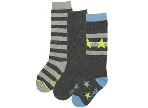 4055579883208 - - Kniestrümpfe STERNE & STREIFEN 3er-Pack in grau hellgrau Gr23-26