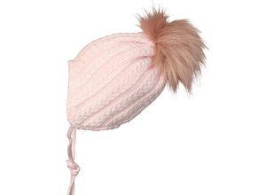 4055579977105 - - Strick-Mütze WINTER mit Kunstfellbesatz in rosa Gr49