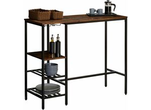 4055641960011 - Bartisch nelas Industrial Stil in braun schwarz mit 3 Ablagen und Weinglashalter