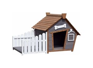 4055894550168 - Outdoor-Hundehütte mit Spitzdach und seitlicher Veranda 4055894550168 - Outdoor-Hundehütte mit Spitzdach und seitlicher Veranda