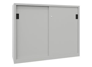 4055955112427 - Schwerlast-Schiebetürenschrank Höhe 1200 mm Vollblechtüren BxT 1500 x 600 mm mit Trennwand und 2 x 2 Fachböden Tür lichtgrau kaiserkraft