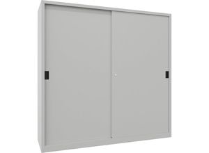 4055955117439 - Schwerlast-Schiebetürenschrank Höhe 1950 mm Vollblechtüren BxT 2000 x 600 mm mit Trennwand und 2 x 4 Fachböden Tür lichtgrau kaiserkraft