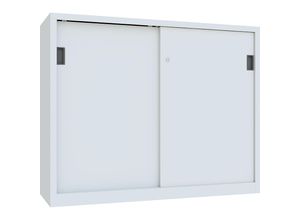 4055955127452 - Schwerlast-Schiebetürenschrank Höhe 1200 mm Vollblechtüren BxT 1500 x 500 mm mit Trennwand und 2 x 2 Fachböden Tür enzianblau kaiserkraft