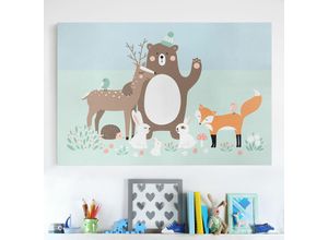 4055957250912 - Micasia - Leinwandbild - Forest Friends mit Waldtieren blau - Quer 23 Größe HxB 40cm x 60cm