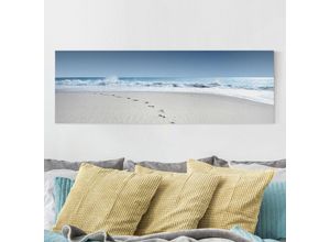 4055957403288 - Micasia - Leinwandbild Spuren im Sand - Strand Panoramabild Quer Blau Beige Größe HxB 30cm x 90cm