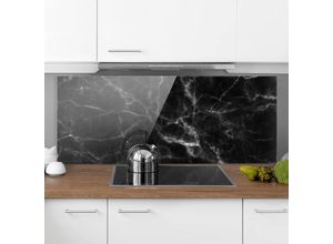 4055957668410 - Micasia - Spritzschutz Glas - Nero Carrara - Schwarzer Marmor Marmoroptik - Panorama Quer Größe HxB 40cm x 100cm