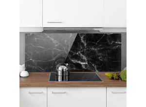 4055957668427 - Micasia - Spritzschutz Glas - Nero Carrara - Schwarzer Marmor Marmoroptik - Panorama Quer Größe HxB 50cm x 125cm