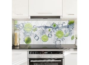 4055957675968 - Micasia - Spritzschutz Glas - Erfrischende Limette - Panorama Quer Größe HxB 50cm x 125cm