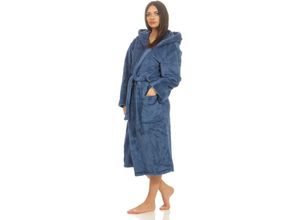 4055971054862 - Mustique Kuschelfleece Kapuzen-Bademantel Saunamantel Unisex Marine l - Marine - Etérea