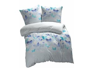 4055971064762 - Etérea - Mako Satin Bettwäsche Lilu Schmetterlinge Blau 155x220 cm + 80x80 cm - Blau