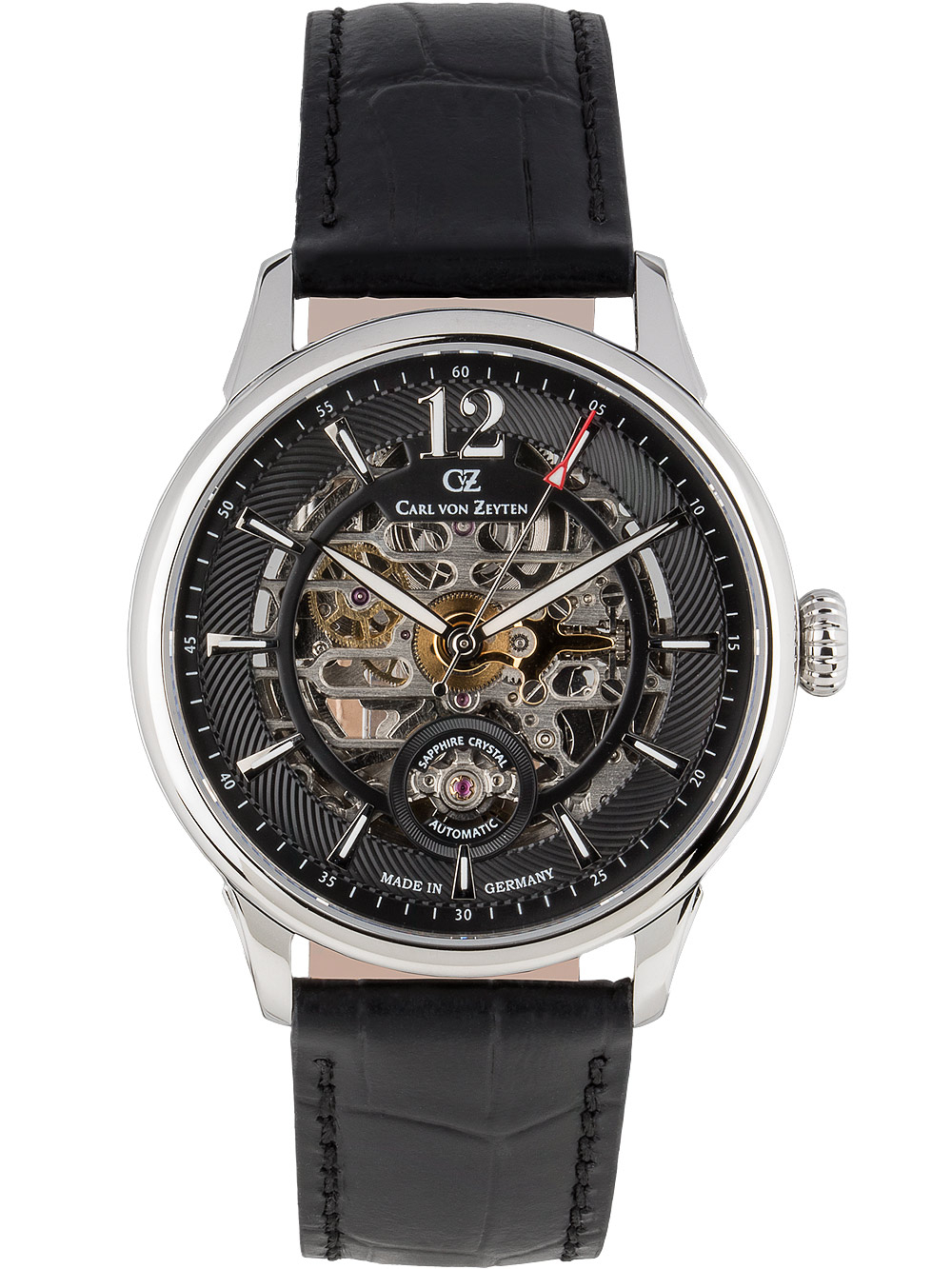 4056007108016 - Automatikuhr CARL VON ZEYTEN Schramberg CVZ0080BKS Armbanduhren schwarz Herren Armbanduhr Herrenuhr Skelettuhr Made in Germany Mechanische Uhr