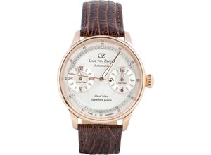 4056007108603 - Automatikuhr CARL VON ZEYTEN Schönmünzach Armbanduhren braun (braun weiß) Herren Hochzeitsmode Armbanduhr mechanische Uhr Herrenuhr Made in Germany Dualzeit