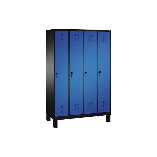 4056211243589 - EVOLO Garderobenschrank mit Füßen 4 Abteile Abteilbreite 300 mm schwarzgrau   enzianblau