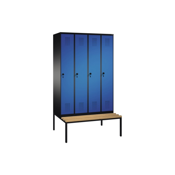 4056211251386 - EVOLO Garderobenschrank mit Sitzbank 4 Abteile Abteilbreite 300 mm schwarzgrau   enzianblau