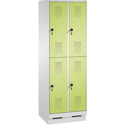 4056211290798 - EVOLO Garderobenschrank doppelstöckig mit Sockel 2 Abteile je 2 Fächer Abteilbreite 300 mm lichtgrau   viridingrün