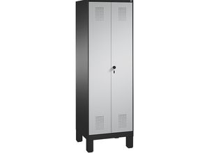 4056211308677 - EVOLO Raumpflege- Geräteschrank verkürzte Trennwand 6 Haken Abteile 2 x 300 mm mit Füßen schwarzgrau   weißaluminium