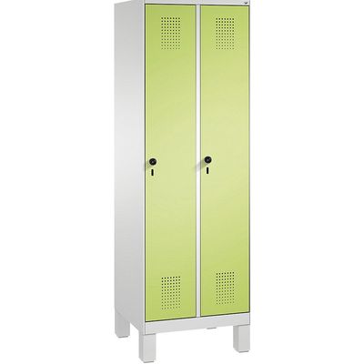 4056211312445 - EVOLO Garderobenschrank mit Füßen 2 Abteile Abteilbreite 300 mm lichtgrau   viridingrün