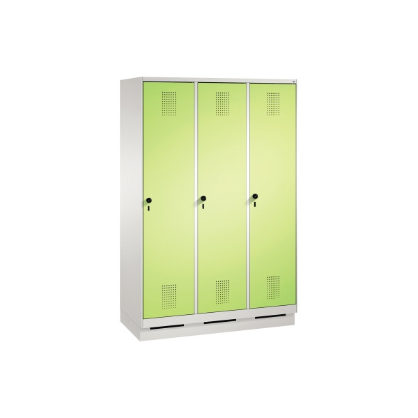 4056211503591 - EVOLO Garderobenschrank mit Sockel 3 Abteile Abteilbreite 400 mm lichtgrau   viridingrün