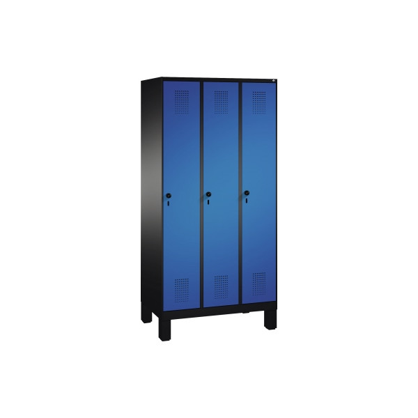 4056211529249 - EVOLO Garderobenschrank mit Füßen 3 Abteile Abteilbreite 300 mm schwarzgrau   enzianblau