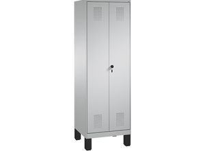 4056211597552 - EVOLO Raumpflege- Geräteschrank verkürzte Trennwand 6 Haken Abteile 2 x 300 mm mit Füßen weißaluminium   weißaluminium