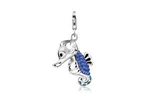 4056261014085 - Charm-Einhänger Seepferdchen Kristalle Meer 925 Silber Charms Gr mit Steinen silberfarben (silber blau) Damen Charms Anhänger