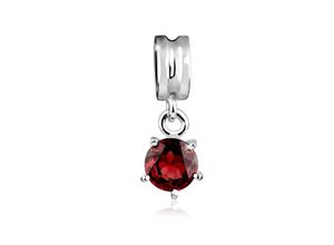 4056261016423 - Charm-Einhänger Bead Solitär Granat Edelstein rot Basic 925 Silber Charms Gr ohne Stein silberfarben (silber dunkelrot) Damen