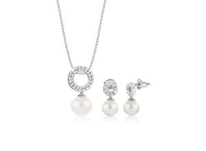 4056261033963 - Schmuckset Kreis Kristalle Perlen 925 Silber Schmuck-Sets Gr OneSize silberfarben (silber weiß) Damen Schmucksets