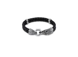 4056261064950 - Armband KUZZOI Herren Lederarmband Krokodil 925 Sterling Silber Armbänder Gr 19 cm ohne Stein Silber 925 (Sterlingsilber) silberfarben (silber schwarz) Herren Armbänder Silber