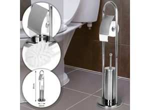 4056282217250 - Aquamarin - Stand WC-Garnitur - 81 22 22 cm aus Edelstahl in Silber - wc Bürste Toilettenbürstenhalter Toilettenpapierhalter Klorollenhalter